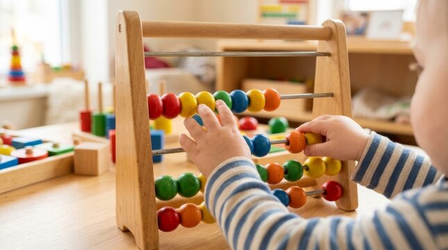 Toddler Playing Abacus, Preschool Education Scene
