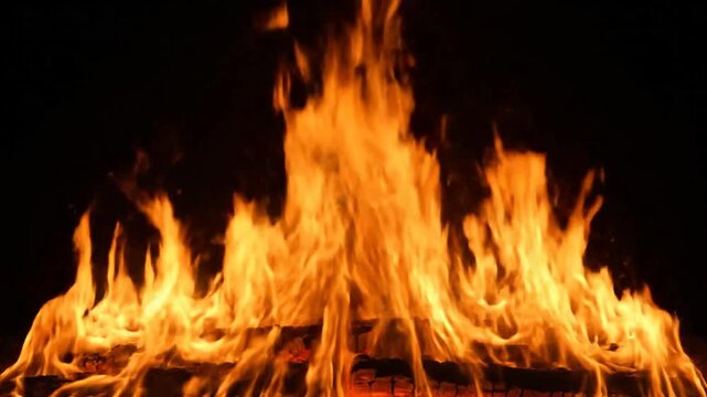 Flames burning on black background.