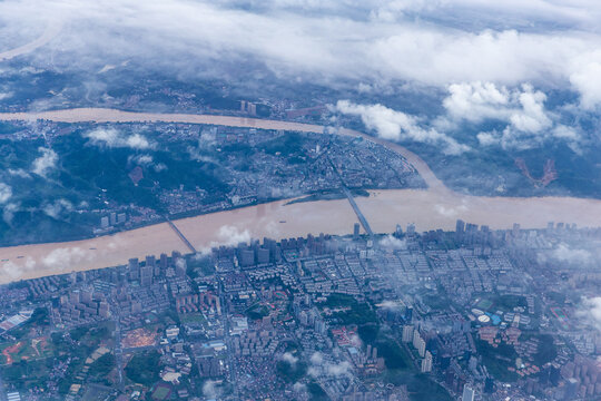 Aerial View of Hangzhou and Yangtze River, Zhejiang Province China