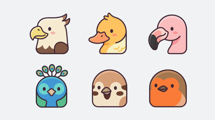 Fototapeta premium Cute cartoon bird icons set