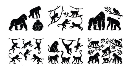 Fototapeta premium Animal silhouettes collection black vector shapes on a white background