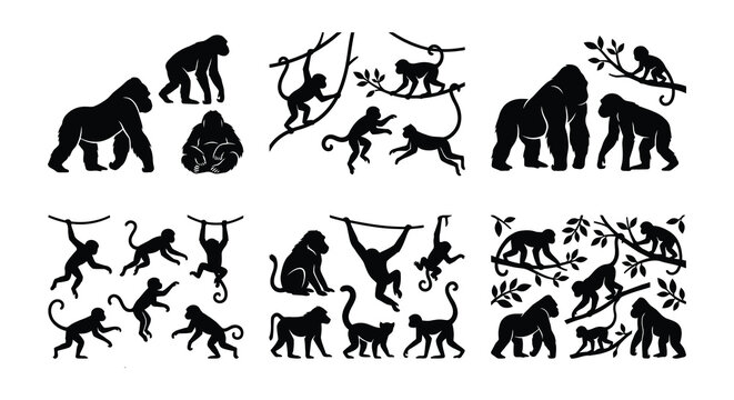 Animal silhouettes collection black vector shapes on a white background