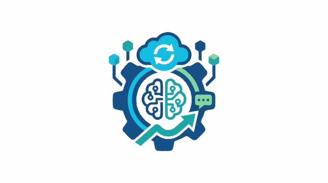 Colorful gear icon with brain and cloud symbols.