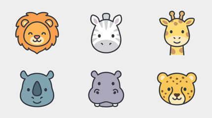 Cute cartoon safari animal faces collection © Leomord