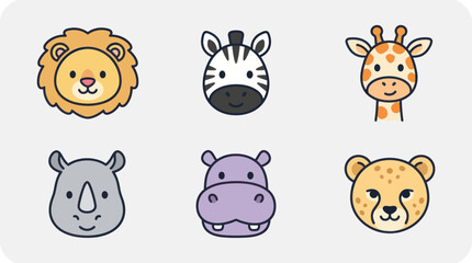 Cute cartoon safari animal faces collection © Leomord