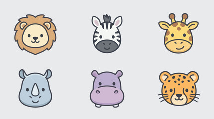 Cute cartoon safari animal faces collection © Leomord