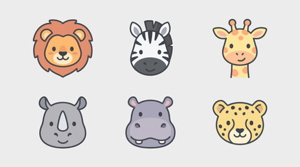 Cute cartoon safari animal faces collection © Leomord
