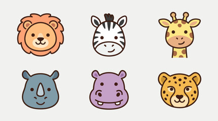 Cute cartoon safari animal faces collection © Leomord