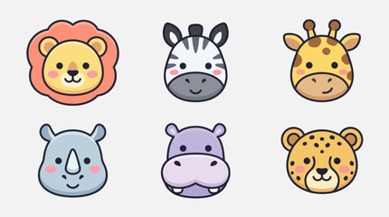Cute cartoon safari animal faces collection © Leomord