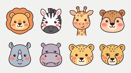 Fototapeta premium Cute cartoon safari animal heads collection