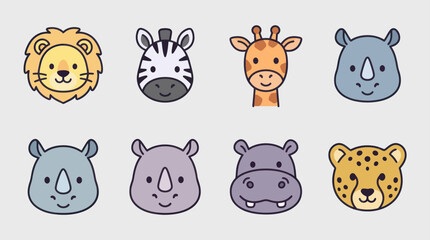 Cute cartoon safari animal heads collection © Leomord