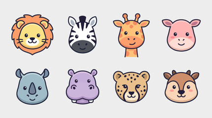 Cute cartoon safari animal heads collection © Leomord