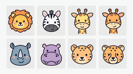 Cute cartoon safari animal heads set © Leomord