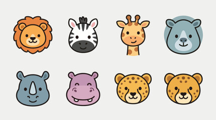 Cute cartoon safari animal icons © Leomord