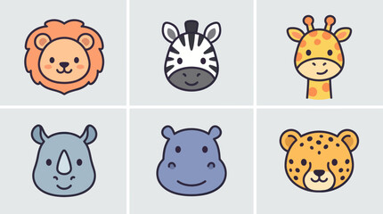 Cute cartoon safari animal icons © Leomord