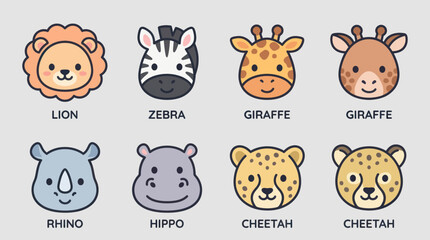 Cute cartoon safari animal icons © Leomord