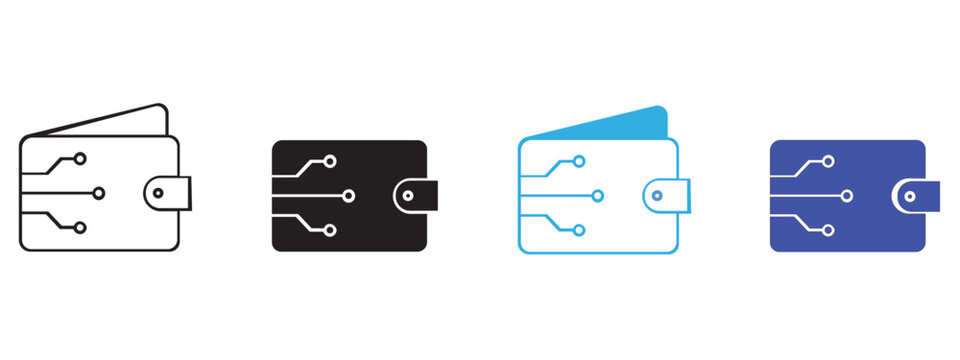 Digital wallet and cryptocurrency technology flat vector icon set