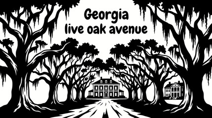 historic avenue lined with majestic live oak trees draped in spanish moss leading toward elegant southern estates creating one of georgia most recognizable landscapes for commercial vector © samira