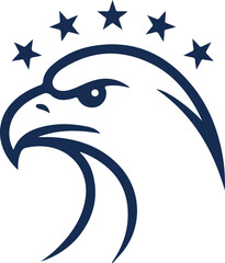Naklejka premium Minimalist eagle head logo design with stars, vector illustration isolated on transparent background.