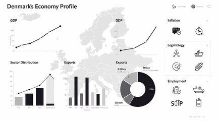 Obraz premium Denmark economy profile infographic with charts and icons
