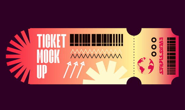 Retro Neon Event Ticket Mockup Template with Barcode