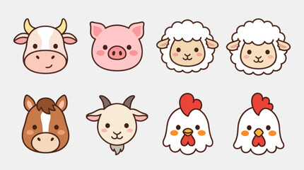 Fototapeta premium Cute farm animal faces collection