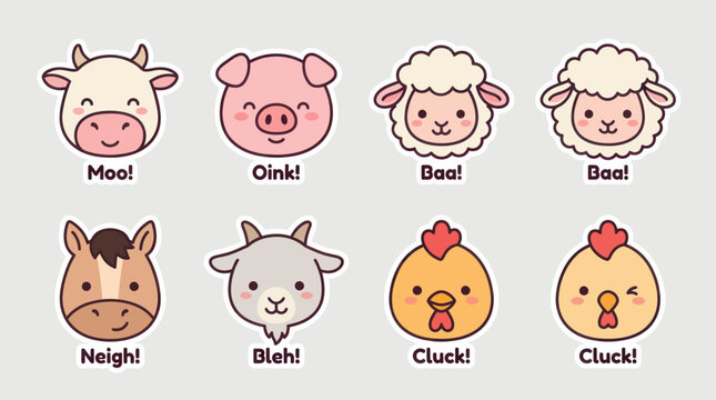 Cute farm animal faces with sounds