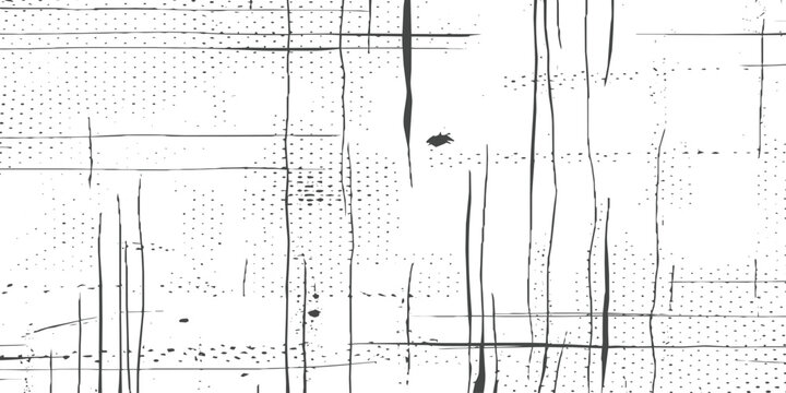 Distressed vintage punch card grunge texture overlay. Abstract black and white printer noise, old paper grain, and retro halftone data pattern for damaged antique background effects.