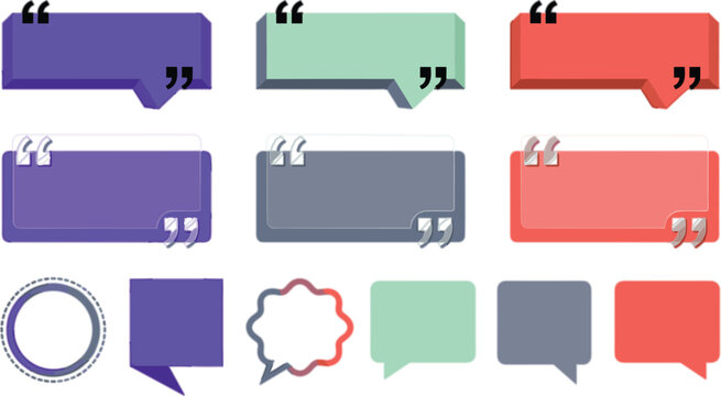 Quote frames vector set with testimonial text boxes speech bubbles and blocky chat bubble templates on white background