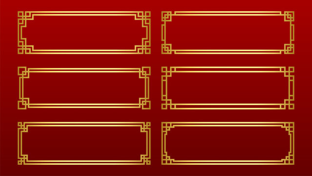 Golden Chinese and Japanese Border Frame Collection Featuring Traditional Oriental Geometric Rectangle Designs for Luxury Invitations and Decorations