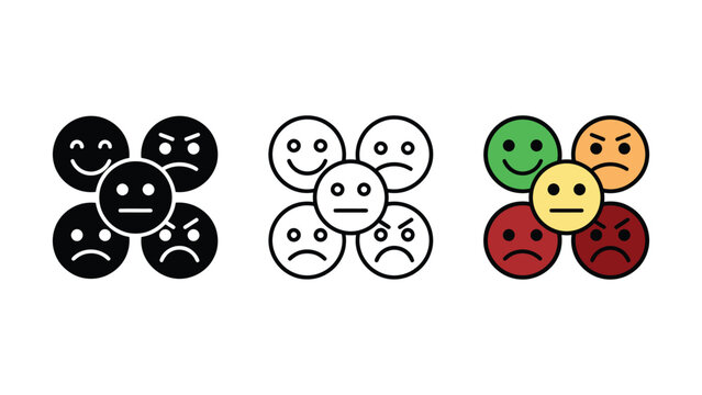 Set of emoticon faces with different expressions on white background