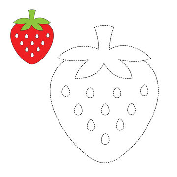 Cute Strawberry Trace and Color Worksheet for Kids Preschool Activity