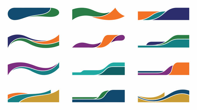 Abstract Colorful Wave Shapes Set, Modern Graphic Design Elements