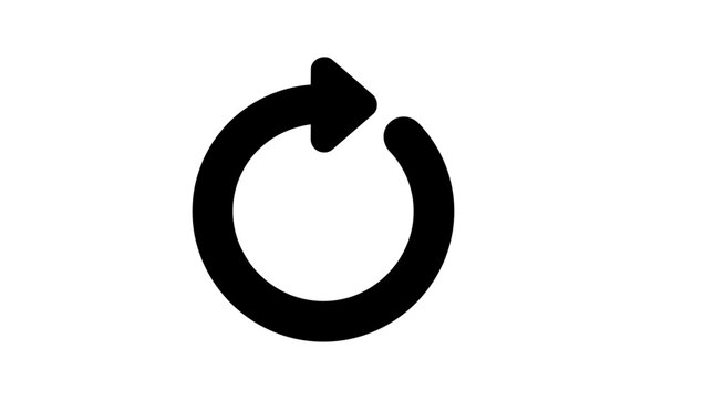 Refresh, reload, and restart icon, circular arrow symbol, black vector graphic