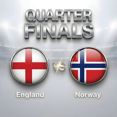 Fototapeta premium England versus norway quarter finals sports match graphic featuring national flags in glossy circular icons on a neutral blurred background design