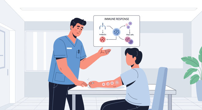 Doctor Explaining Immune Response with Allergy Test to Patient