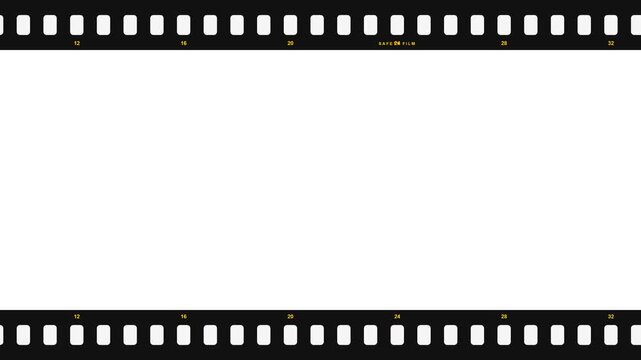 Film strip border with 35mm sprocket holes scrolling vertically vintage retro cinematic look for video overlay effect