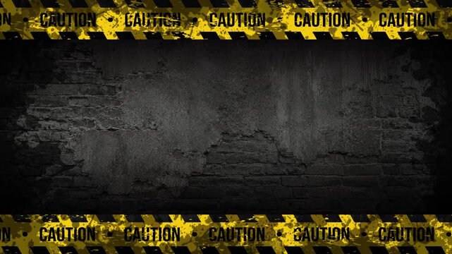 Looping Industrial Caution Tape Border Animation on Rough Concrete Background with Repeating CAUTION Safety Text 4K 60 fps
