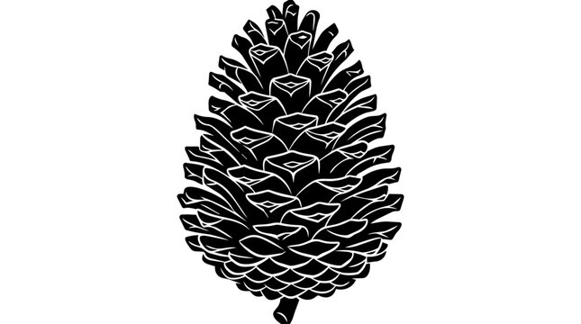 Vintage pine cone vector illustration, rustic black and white pinecone silhouette, hand drawn botanical forest element for winter holidays and logos