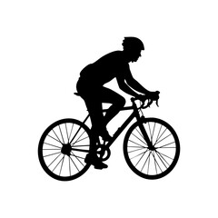 Fototapeta premium Silhouette of professional male cyclist riding racing bicycle isolated on white background