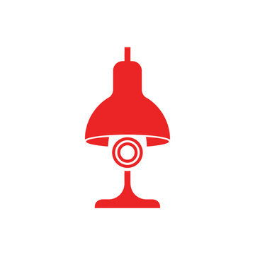 Red desk lamp icon with circular base and shade.
