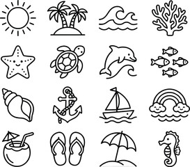 Fototapeta premium Beach icons and symbols for summer vacation