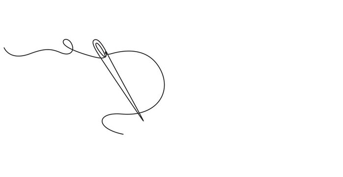 Tailor equipment continuous line motion graphic seamless loop, Needle thread icon one line art animation seamless loop minimal design, Self drawing animation of one continuous line. Hand drawn, pro