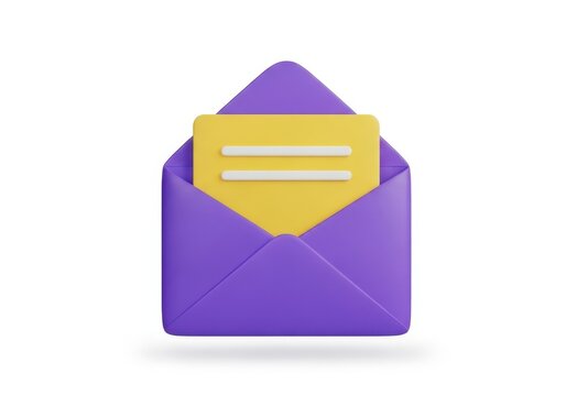 Purple and yellow email envelope icon with three white lines on top