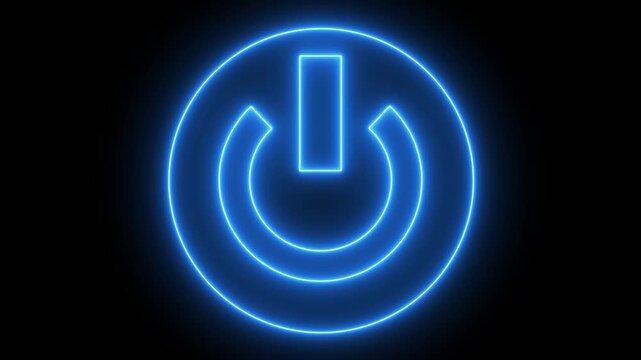 Neon line glowing power button icon illustration. Motion graphics of power icon concept, Neon power on off button icon animation. Power icon with neon light for technology and Innovation.