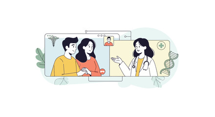 Fototapeta premium Telemedicine Couple Consulting Doctor Online Via Video Call, Health Technology Concept