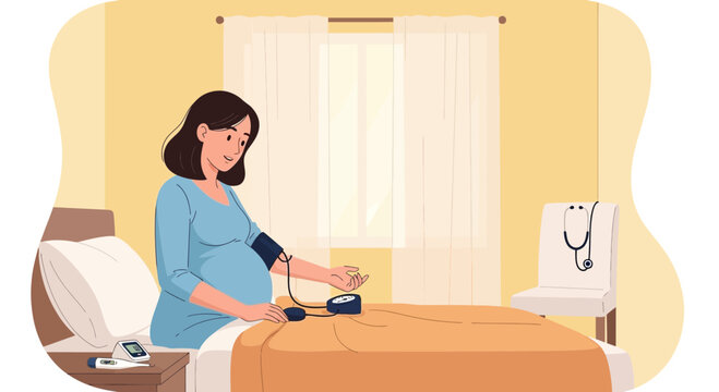 Pregnant woman checking blood pressure, medical check-up, healthcare concept