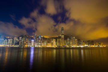 Fototapeta premium Hong Kong Victoria Harbour Glory Morning - Illuminated Skyline Night View