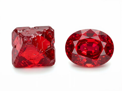 Natural red spinel gemstone faceted and rough 