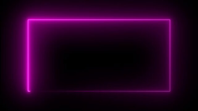 Neon glowing rectangular frame. Abstract glowing Neon light frame rectangle loading icon. Square rectangle picture frame animated moving neon light screen box projection rendering.